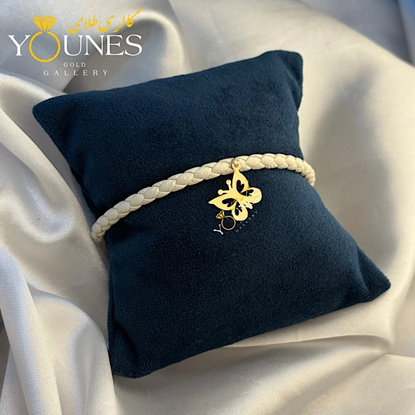 دستبند چرم پروانه لیزری طلا